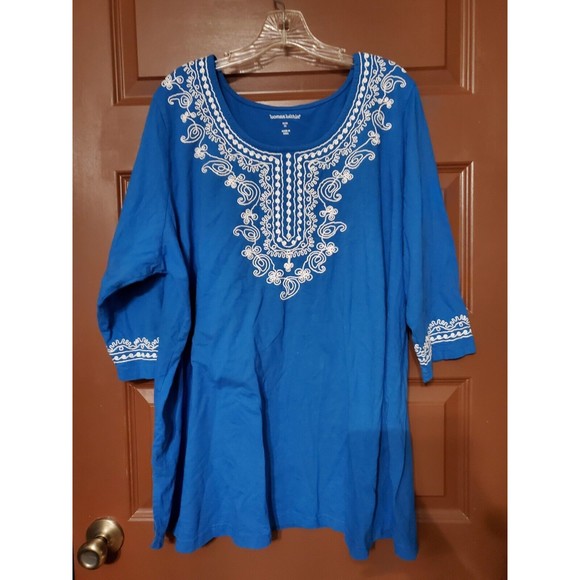 Woman Within Tops - Woman Within Top Women Plus Size 2XL 26/28  Blue Embroidery Tunic